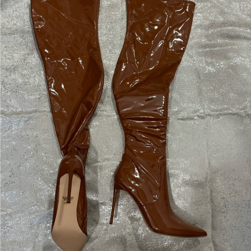 Steve Madden Patent Leather brown cognac over the knee Boots